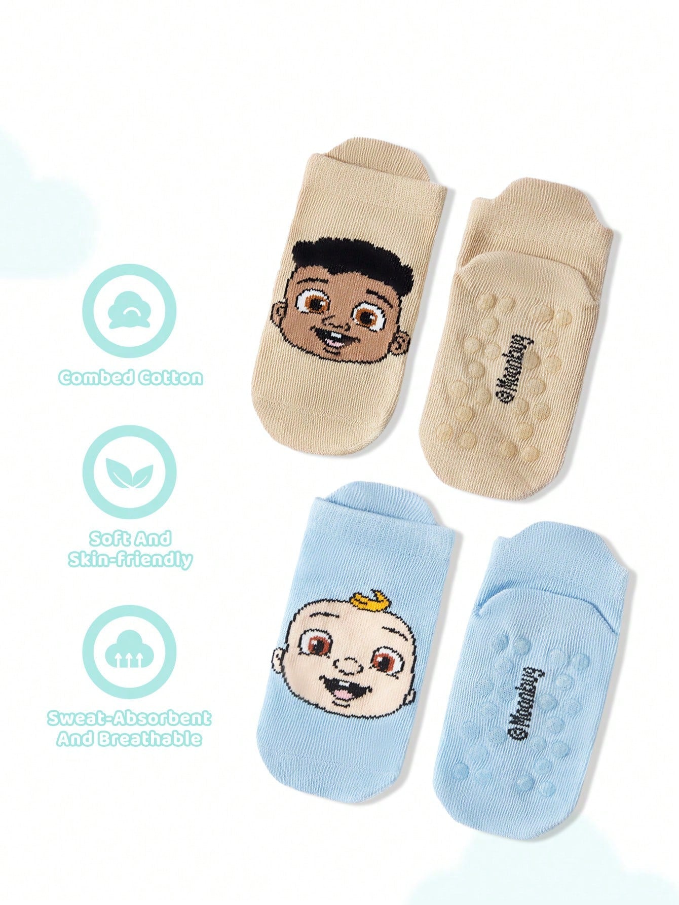 2 Pairs Thick Warm Cute Cartoon Baby Socks With Thermal Lined Multicolor 5