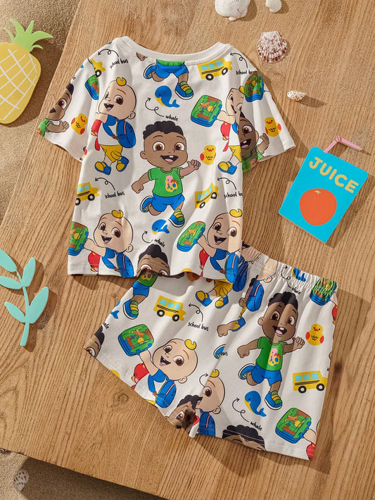 Baby Boy Cartoon Cars & Whale Print T-Shirt & Shorts