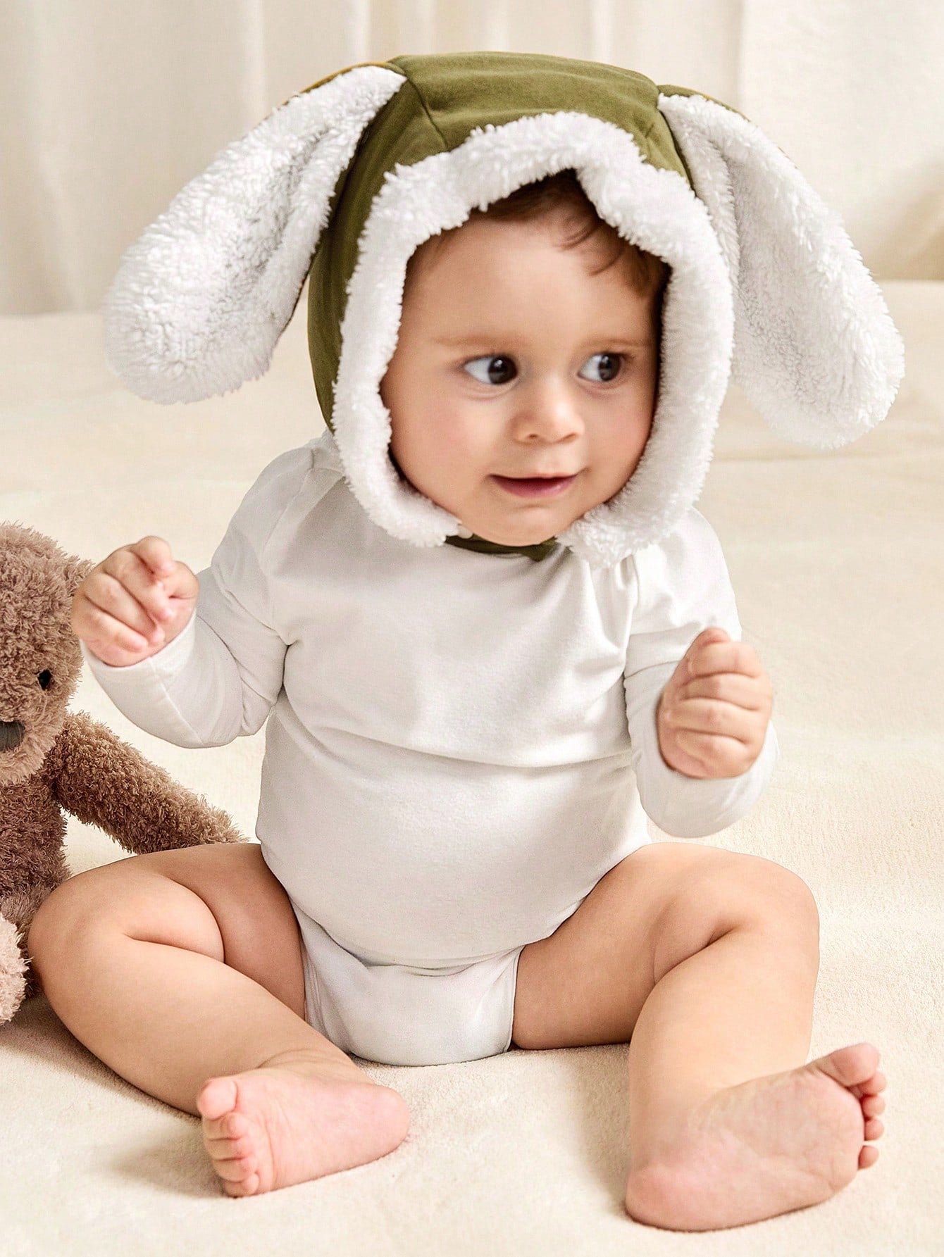 Cozy Pixies 1-Pack Of Thickened Cute Rabbit Ear Baby Hat Army Green One-Size