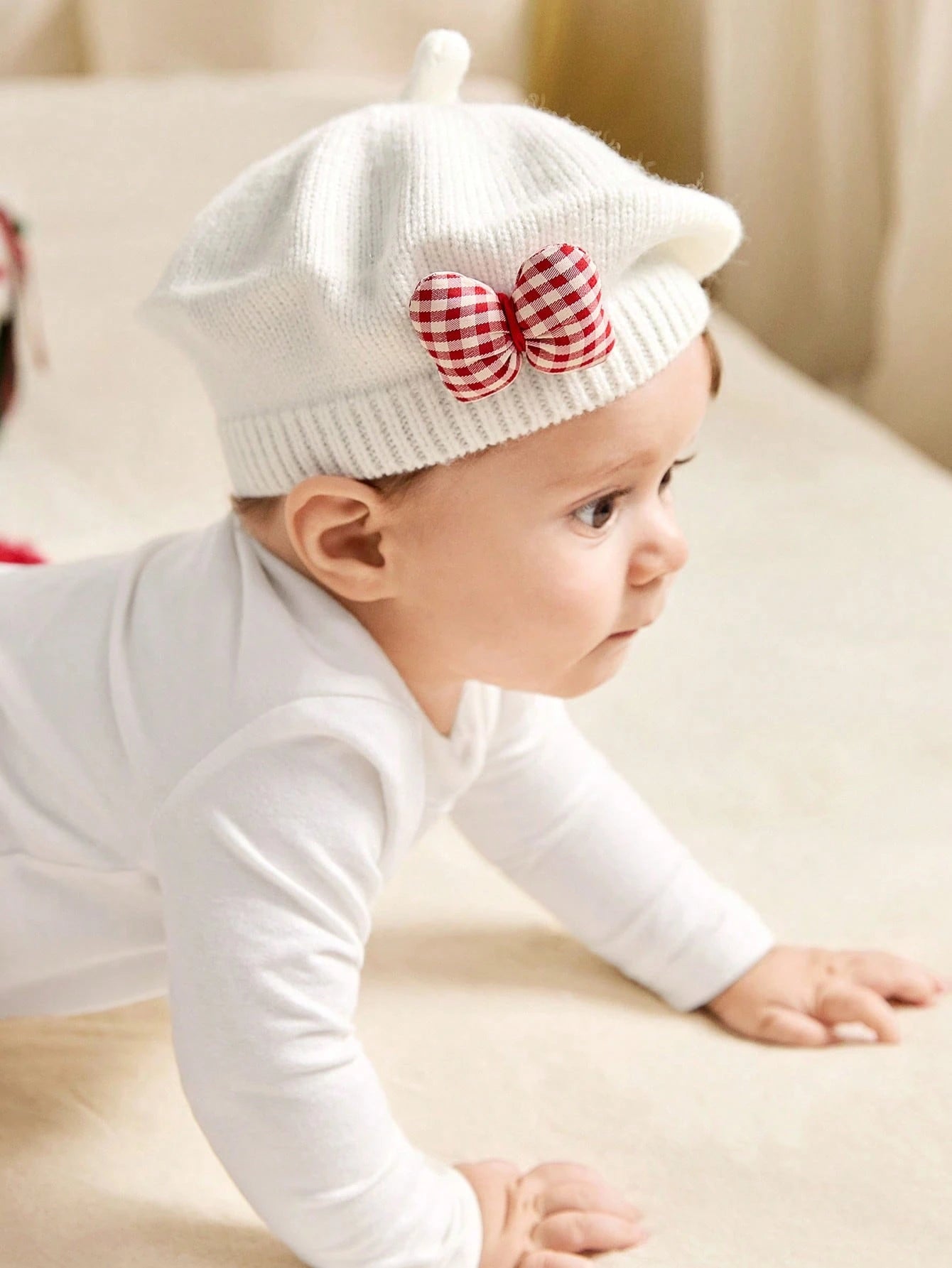 Cozy Pixies 1Pc Red Bow Christmas Beret Hat Multicolor