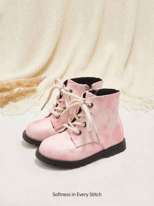 Fashion Cute Colorful Unicorn Print Comfortable Durable Flat Ankle Boots Pink
