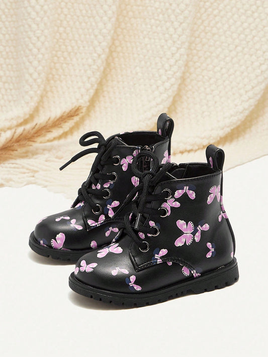 Fashion Cute Pastoral Butterfly Design Comfortable Durable Baby Girl Ankle Boots Black