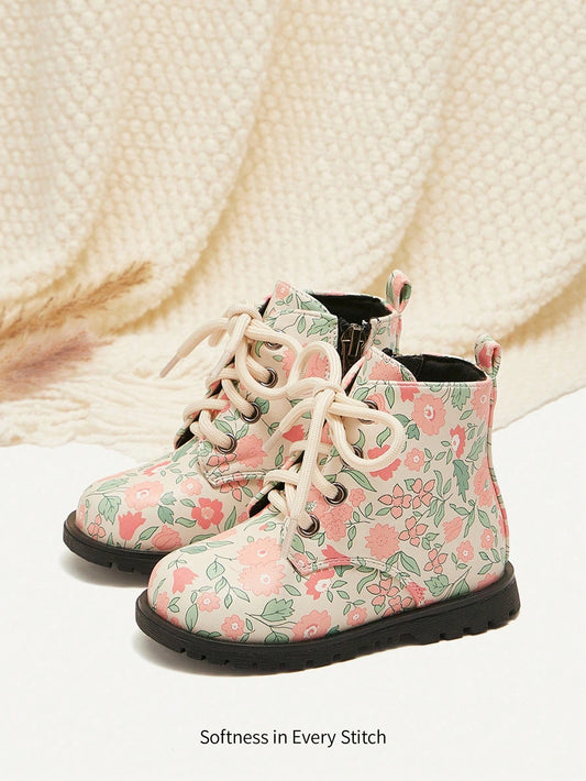 Fashionable Cute Ditsy Floral Comfortable Durable Baby Girl Ankle Boots Multicolor