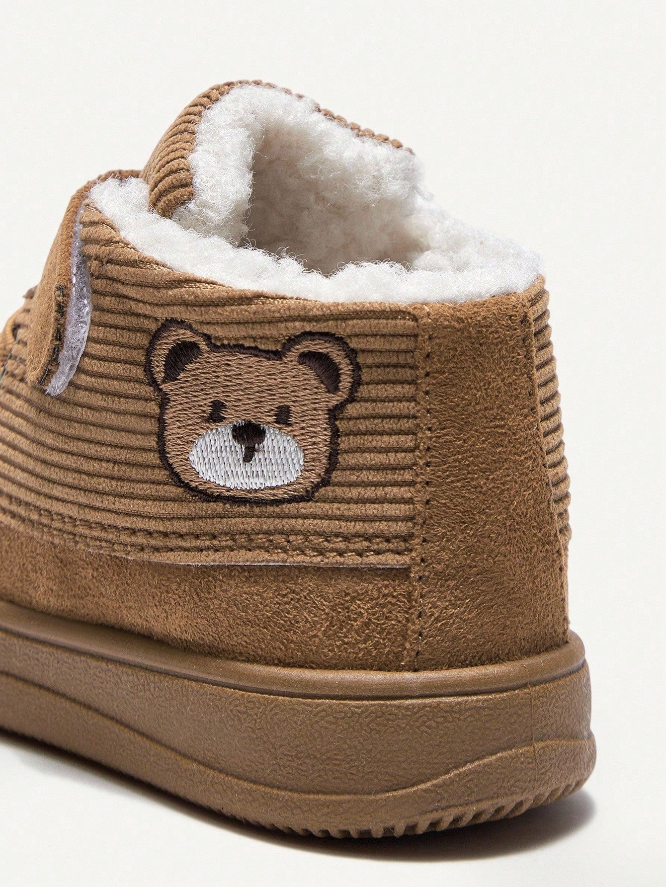 Cozy Pixies 1 Pair Baby Boys' Camel Bear Flat Cartoon Cute Comfortable Plush Lined Casual Mid-Top Winter Shoes
