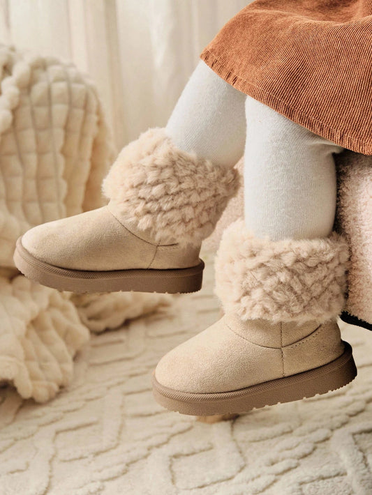 Beige Faux Fur Flat Comfortable Warm Lined High-Top Boots