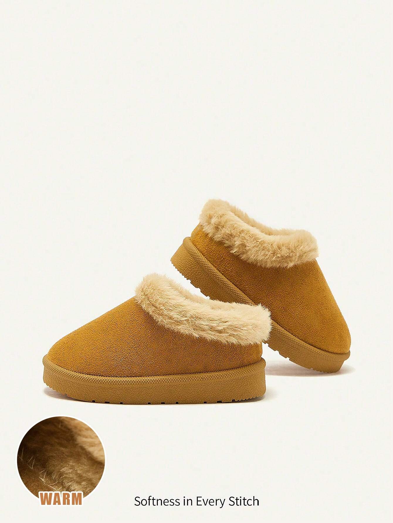 1 Pair Girl's Pink Cartoon Design Warm Thermal Lined Slip-On Casual Low-Top Slippers Camel