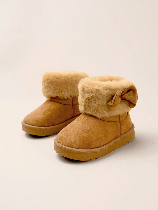 1 Pair Camel Color Girls Bow Fluffy Fashion Warm Cute Comfortable Boots
