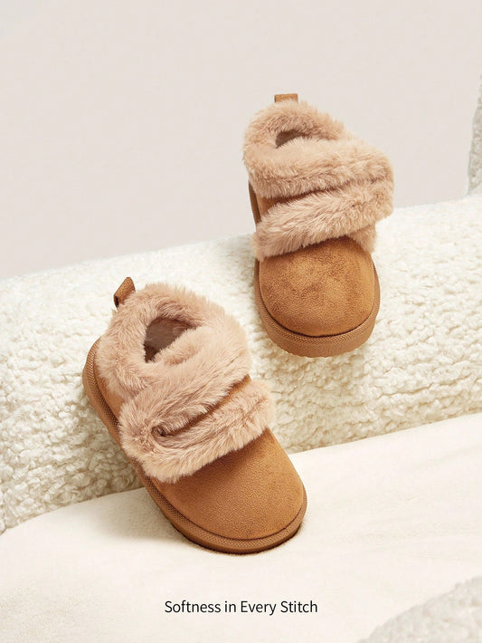 Faux Fur Hook And Loop Flat Casual Comfortable Warm Lined Boots Camel