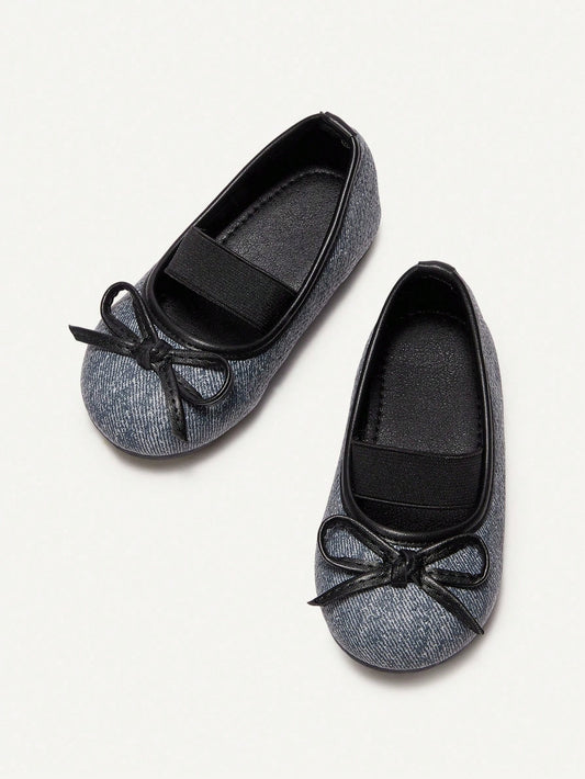 Casual Cute Girl Retro Blue & Bow Accent Soft Bottom Princess Flat Shoes