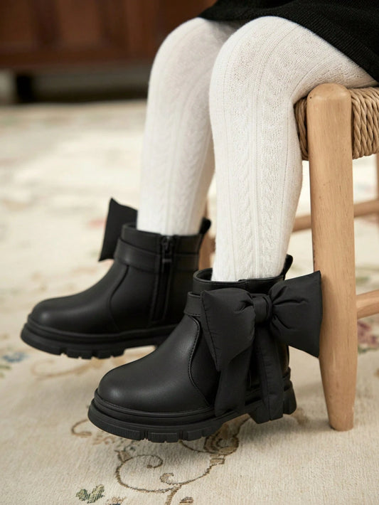 1 Pair Fashion Versatile Casual Large Bow Style Durable Comfortable Flat Lace-Up Baby Ankle Boots