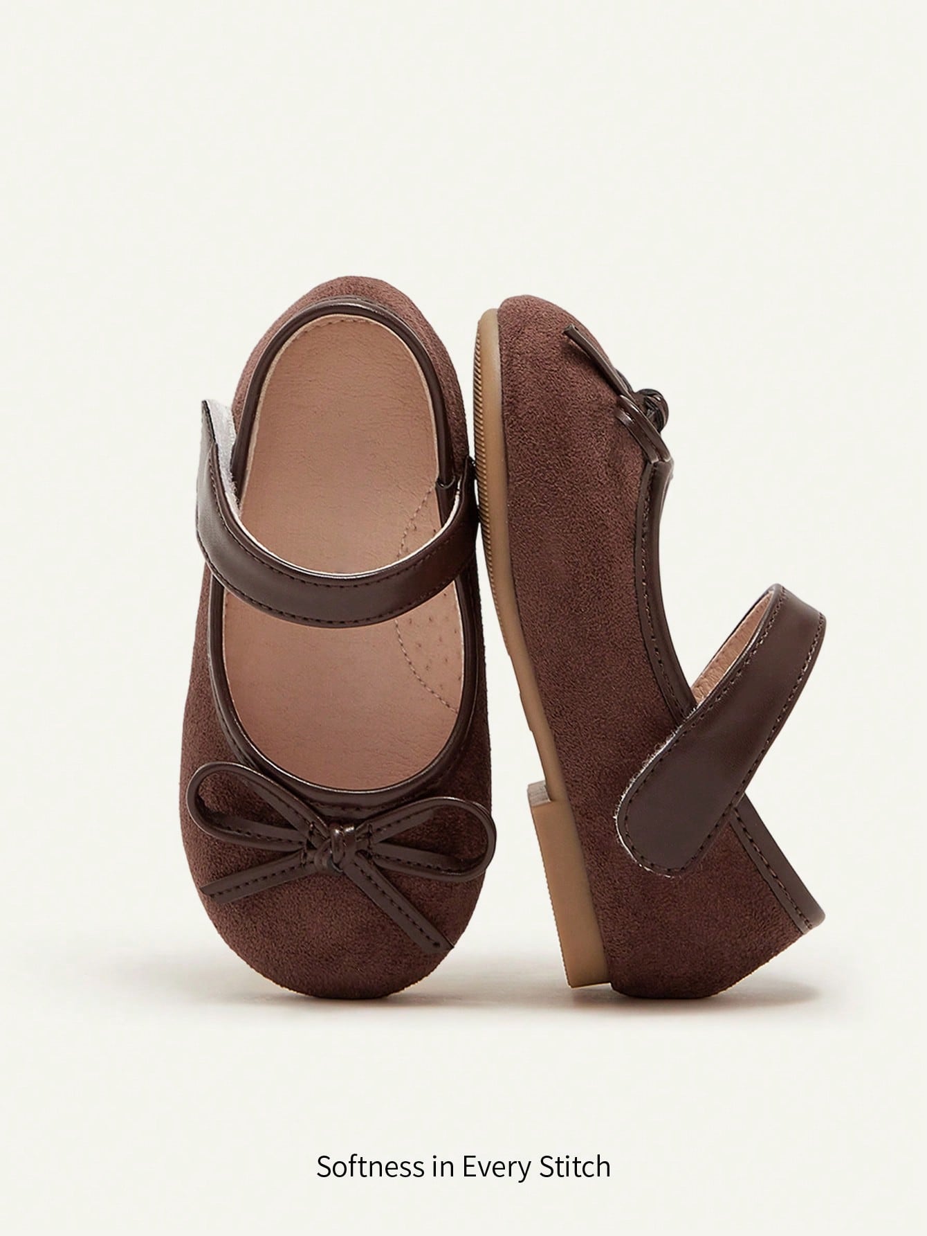 Floral Bow Decor Suede Princess Flat Shoes For Girls