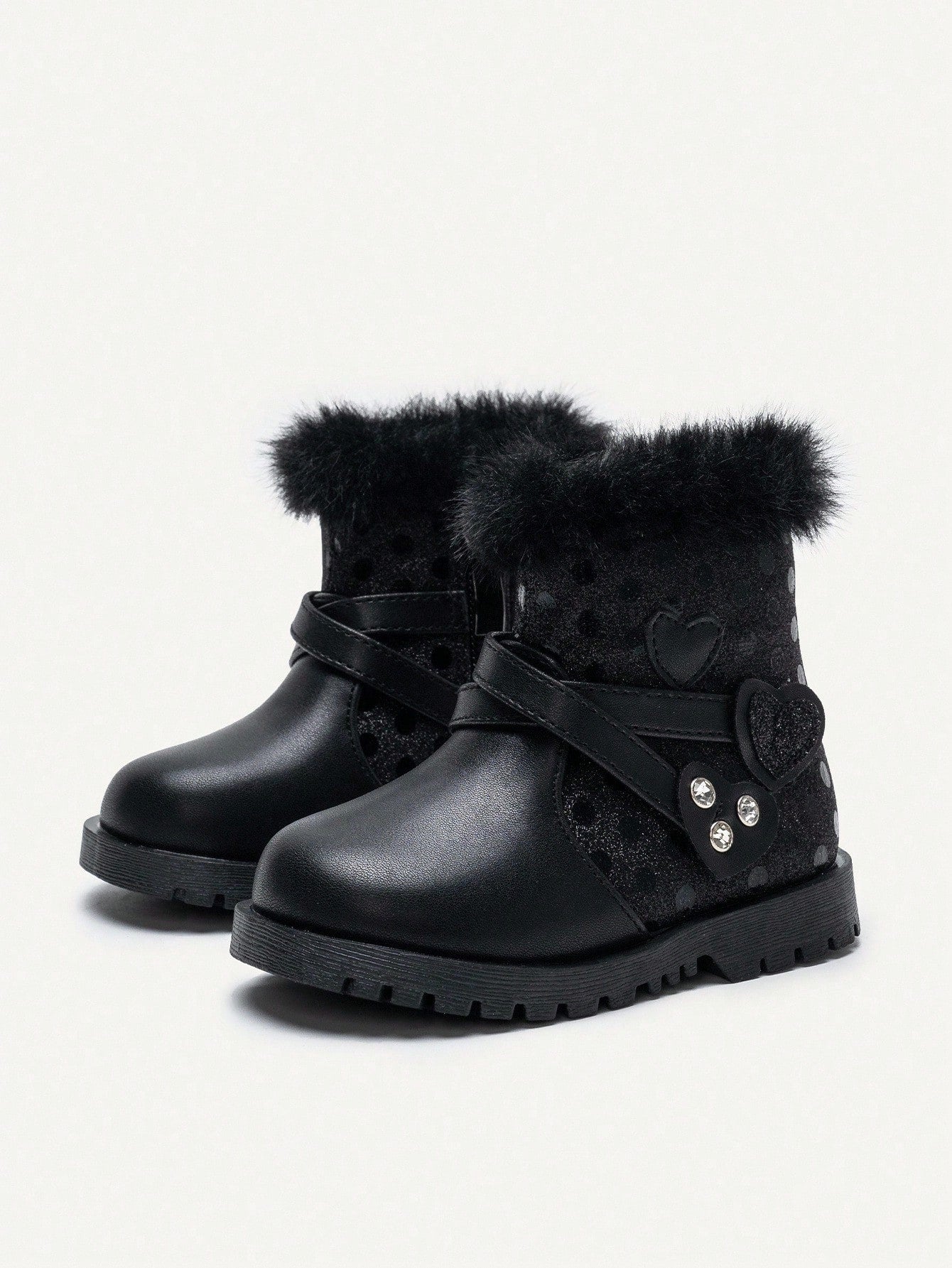 1 Pair Fashionable & Cute Plush Heart Decor Comfortable & Durable Baby Girl Ankle Boots