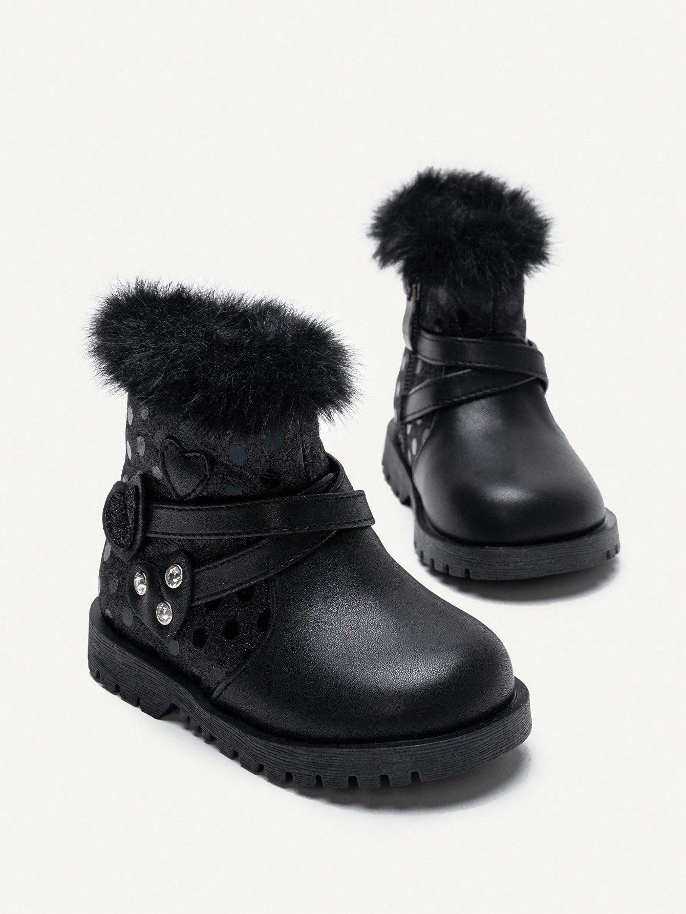 1 Pair Fashionable & Cute Plush Heart Decor Comfortable & Durable Baby Girl Ankle Boots