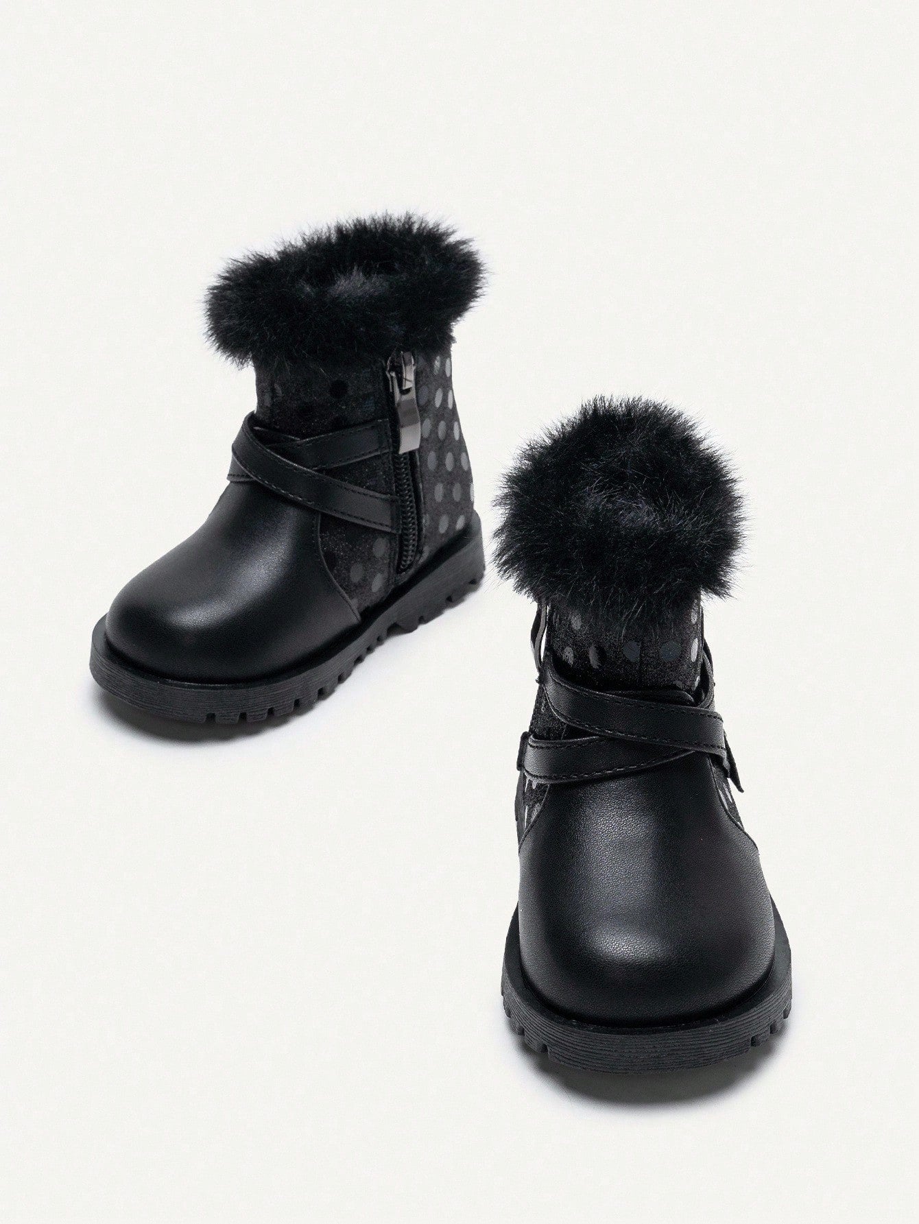 1 Pair Fashionable & Cute Plush Heart Decor Comfortable & Durable Baby Girl Ankle Boots