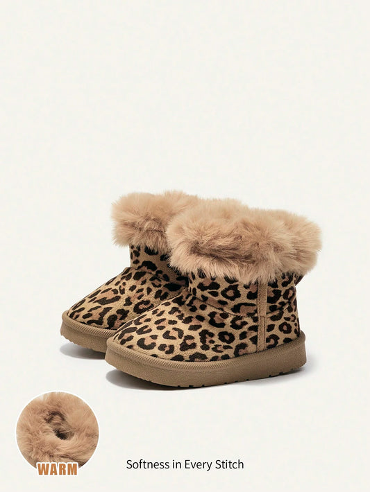 1 Pair Baby Girls' Beige Faux Fur Flat Comfortable Warm Lined High-Top Boots