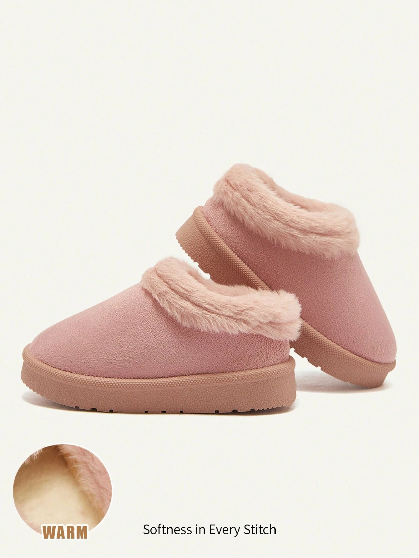 1 Pair Girl's Pink Cartoon Design Warm Thermal Lined Slip-On Casual Low-Top Slippers
