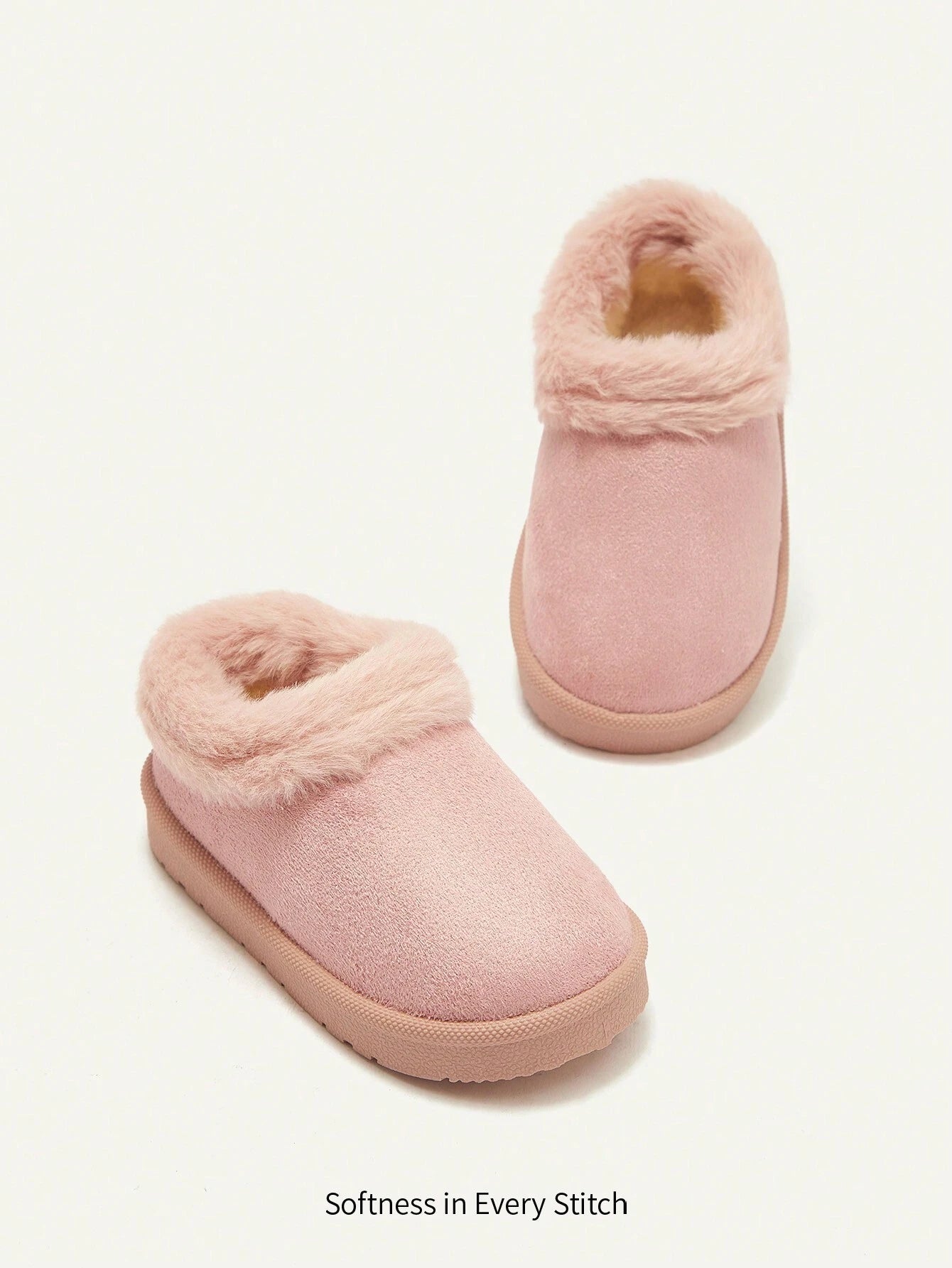 1 Pair Girl's Pink Cartoon Design Warm Thermal Lined Slip-On Casual Low-Top Slippers Pink