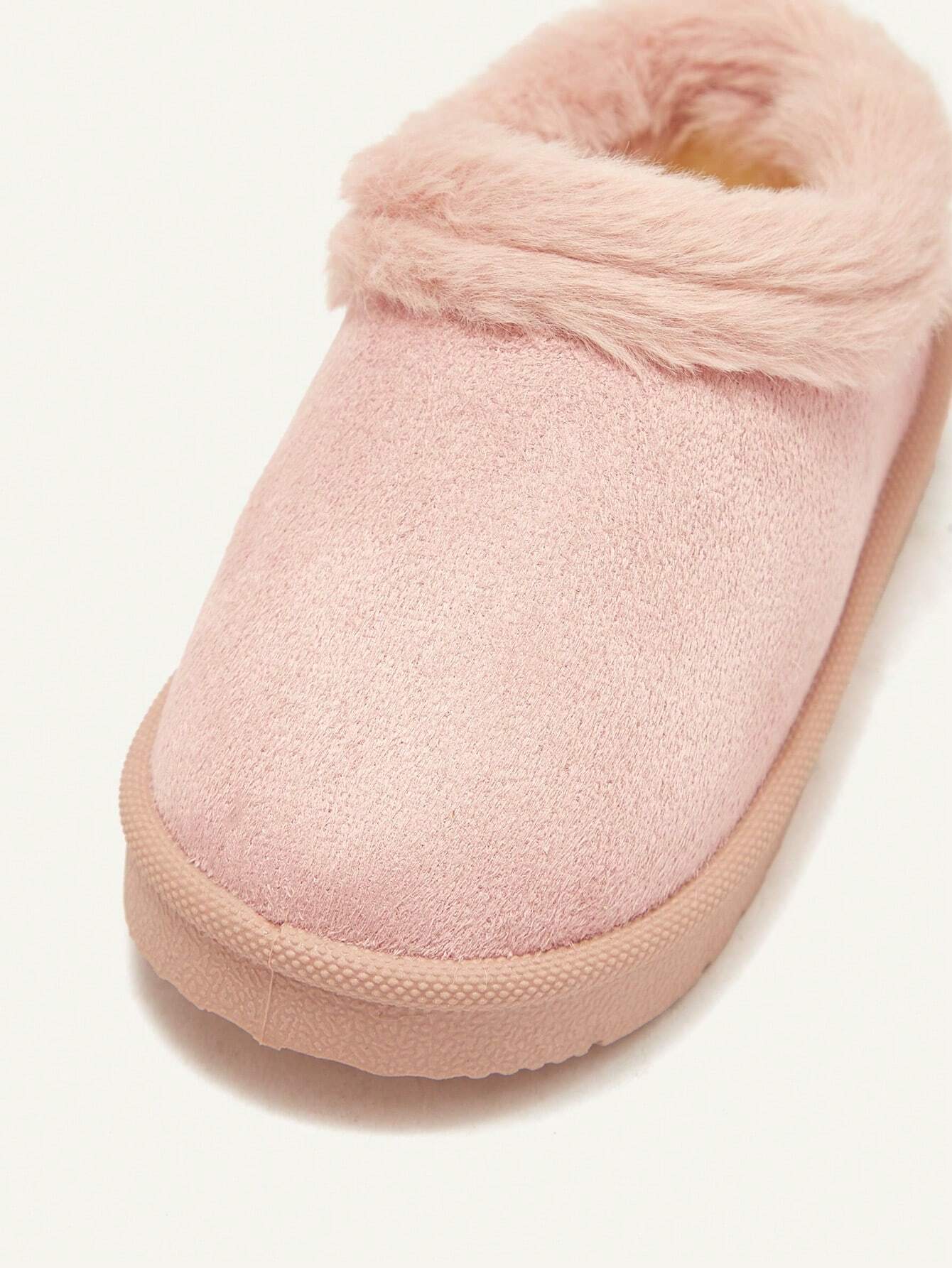 1 Pair Girl's Pink Cartoon Design Warm Thermal Lined Slip-On Casual Low-Top Slippers