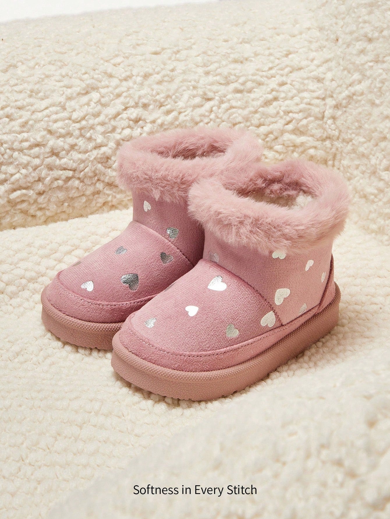 Plush Fashion Warm Cute Easy On/Off Faux Thermal Lined Snow Boots Dusty Pink