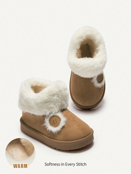 1 Pair Kids Button Plush Fashion Warm Snow Boots