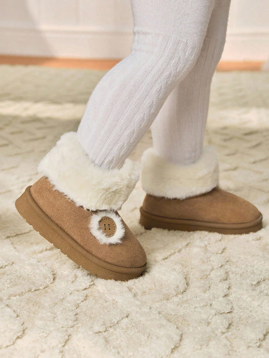 1 Pair Kids Button Plush Fashion Warm Snow Boots