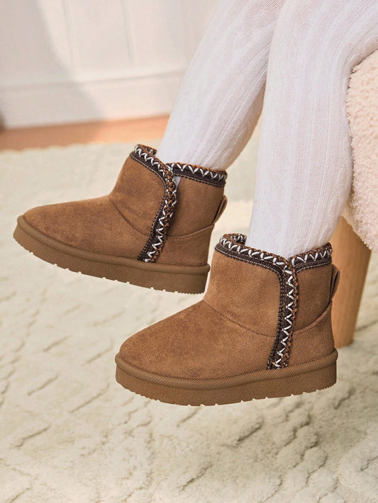 1 Pair Kids' Knitted Fashionable Urban Hook And Loop Thermal Snow Boots