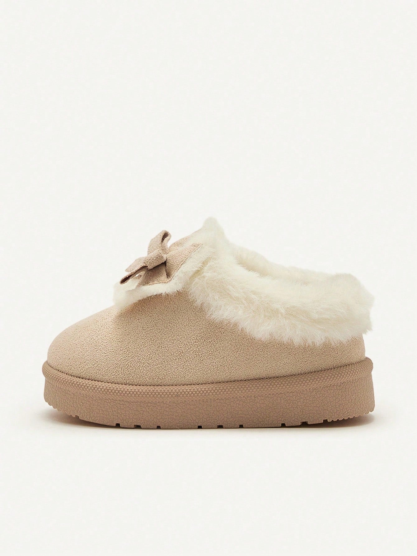 1 Pair Toddler Girls' Bow Decor Camel Color Fashion Warm Lined Winter Slipper