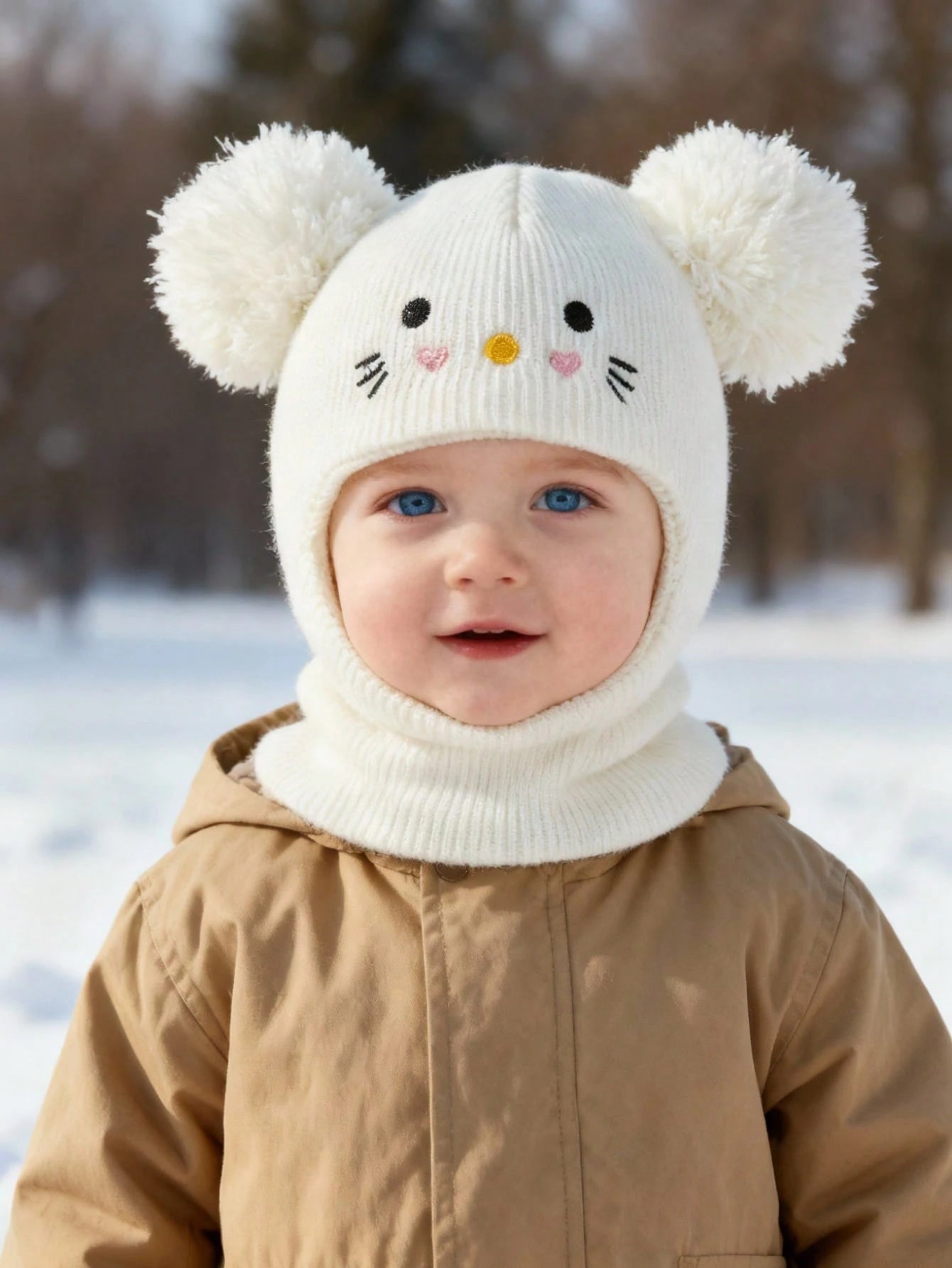 1 Pc Balaclava Pom-Pom Black Newborn Balaclava Ski Mask Toddler Beanie White 1-3Y