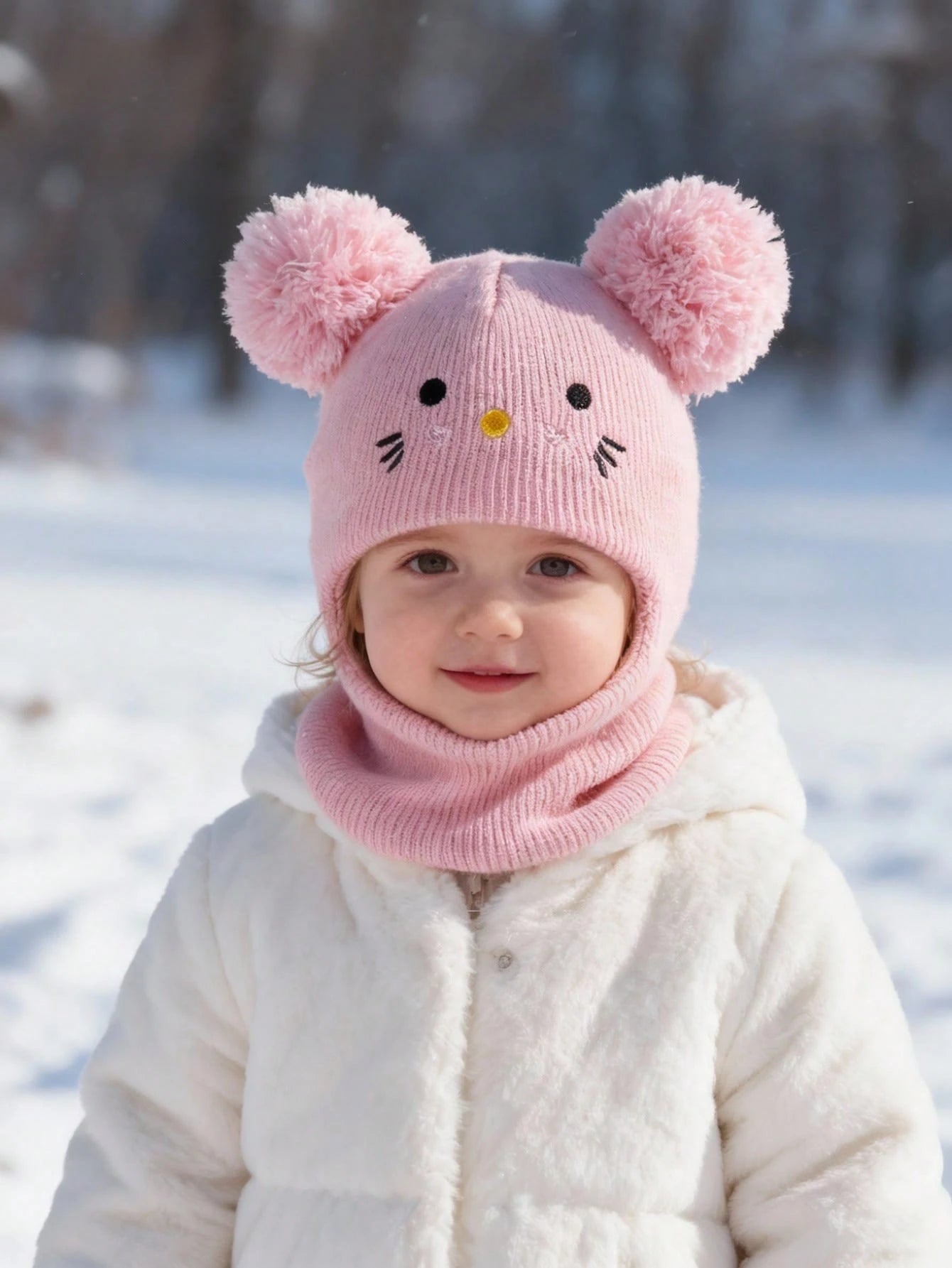 1 Pc Balaclava Pom-Pom Black Newborn Balaclava Ski Mask Toddler Beanie