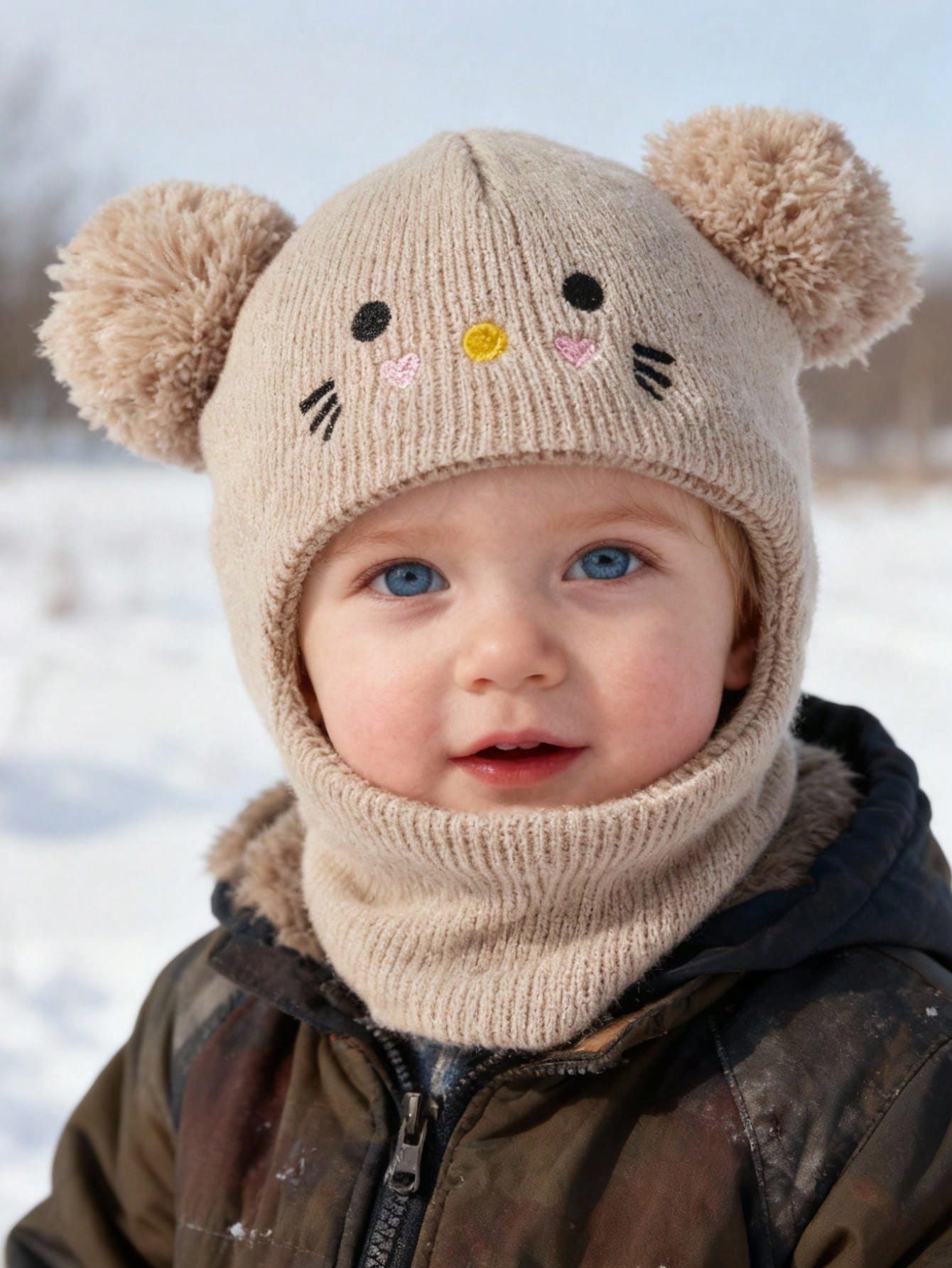 1 Pc Balaclava Pom-Pom Black Newborn Balaclava Ski Mask Toddler Beanie