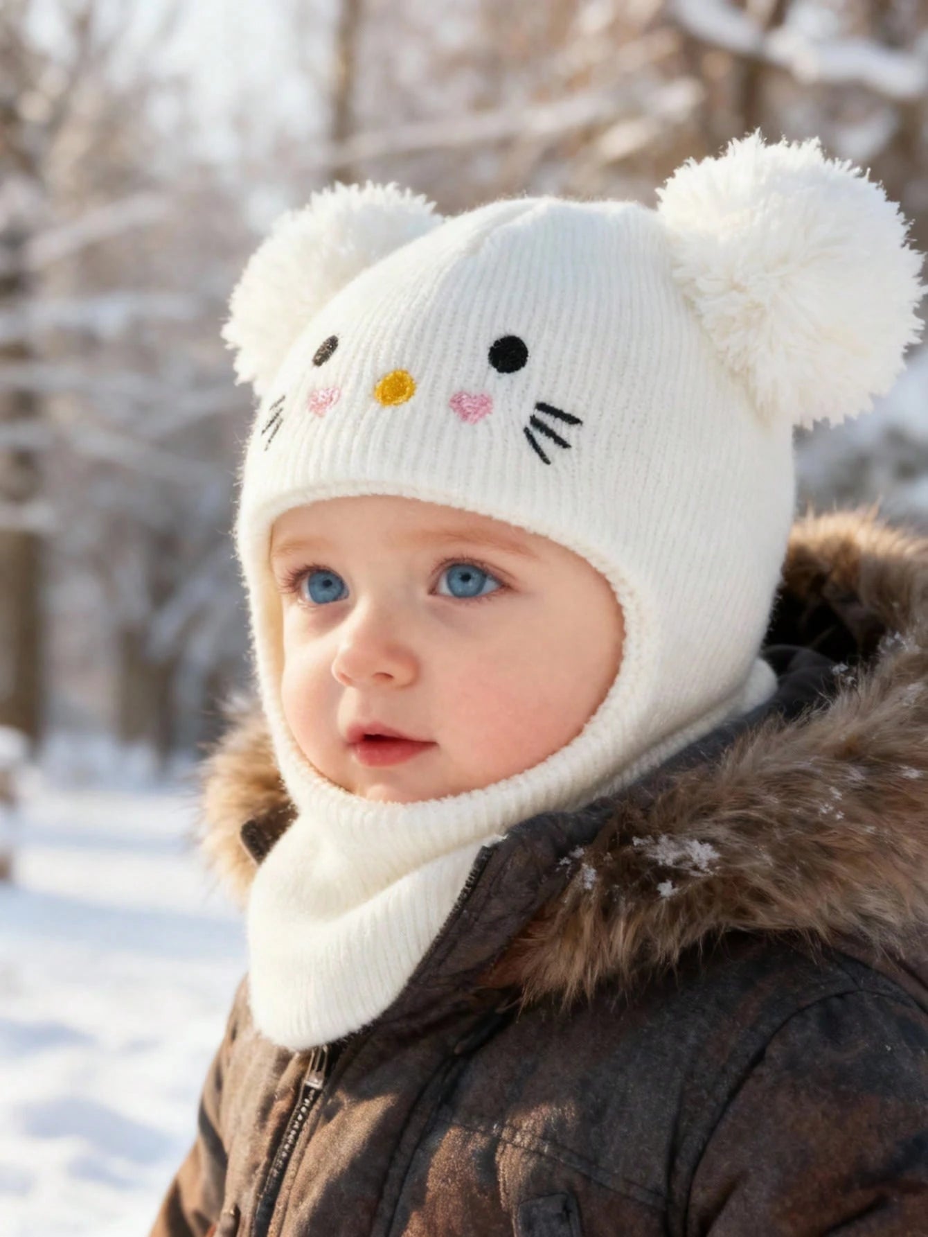 1 Pc Balaclava Pom-Pom Black Newborn Balaclava Ski Mask Toddler Beanie