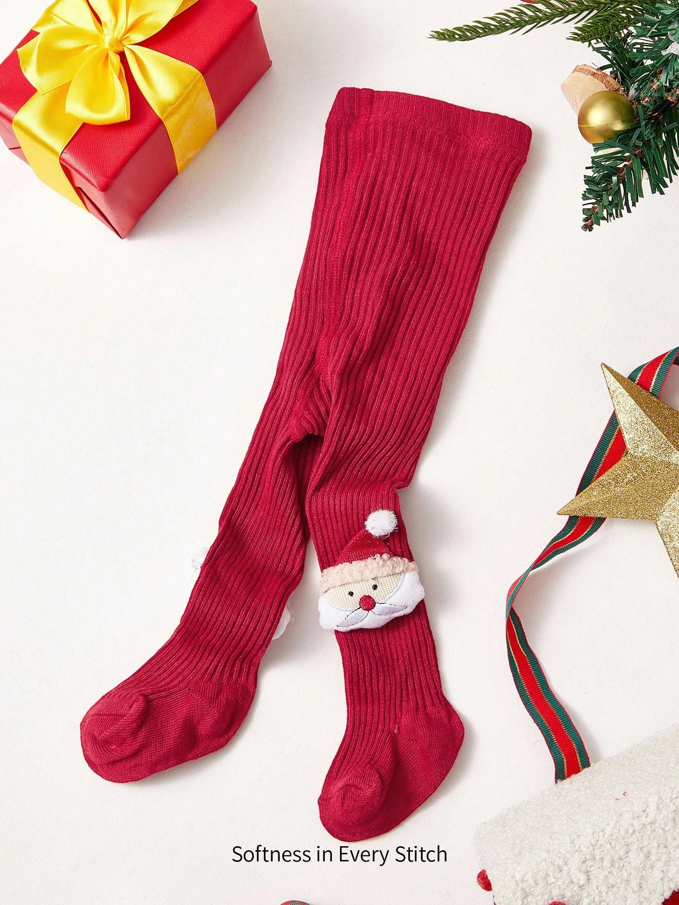 Cozy Pixies 1 Piece Girls Christmas Decoration Solid Color Tights Red