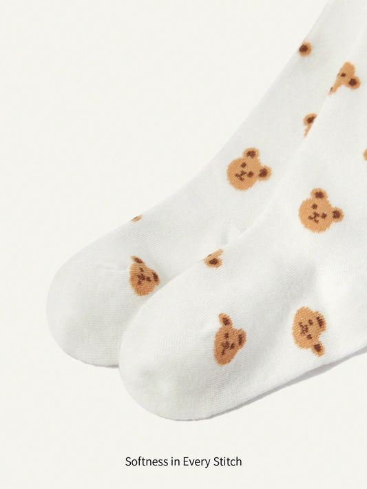 Cozy Pixies 1 Piece Of White Bear Pattern Baby Girl Leggings