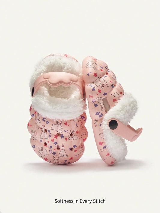Cozy Pixies 1pair Girls Pink Bunny Printed Cute Garden Slippers EUR21 Pink