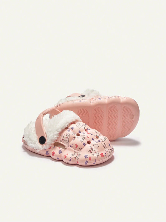 Cozy Pixies 1pair Girls Pink Bunny Printed Cute Garden Slippers