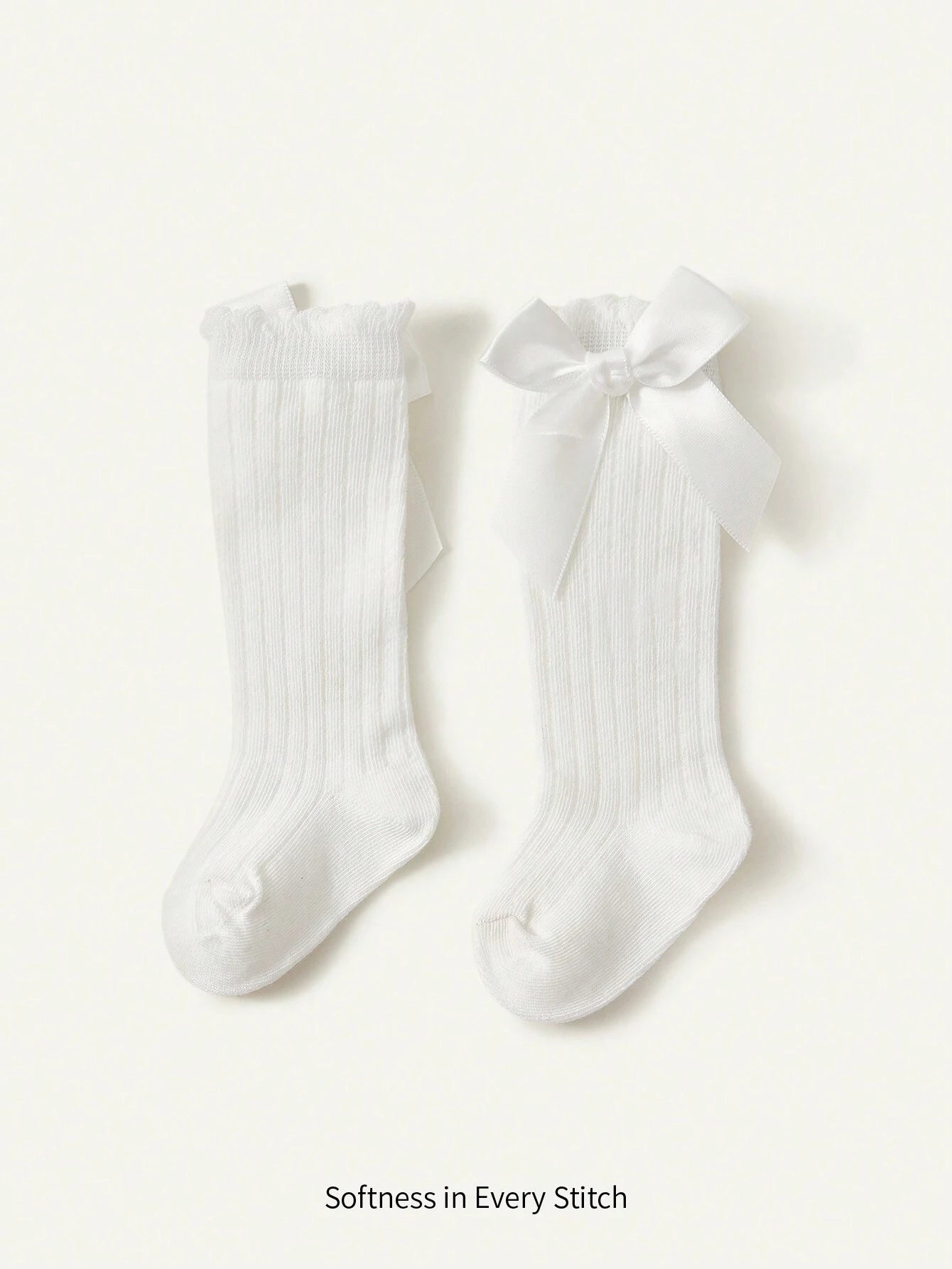 Cozy Pixies 1pair Girls' White High Knee Socks With Bow
