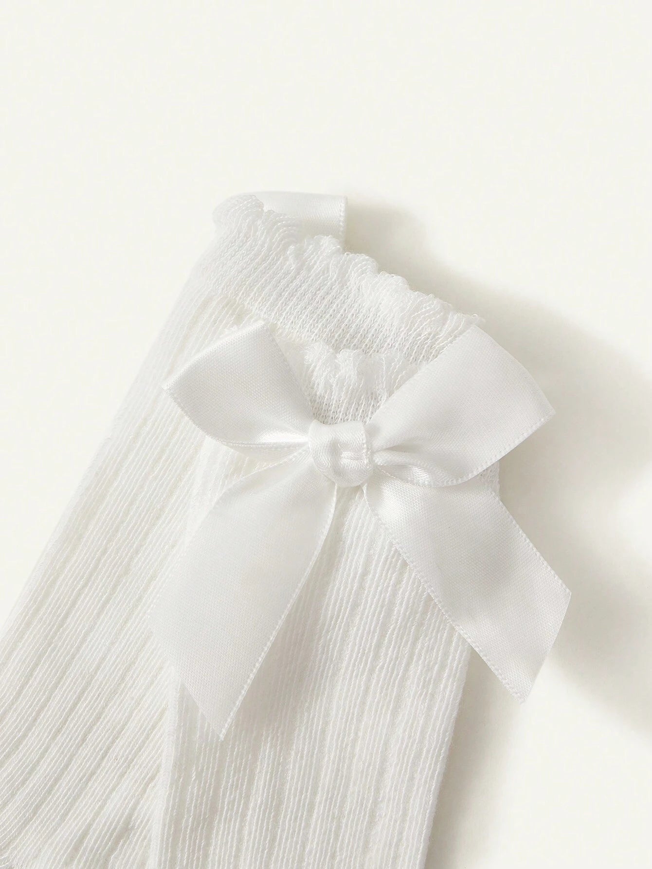 Cozy Pixies 1pair Girls' White High Knee Socks With Bow