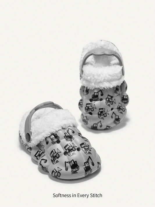 Cozy Pixies 1pair Toddler Boys Cute Cartoon Excavator Print Gardening Slippers