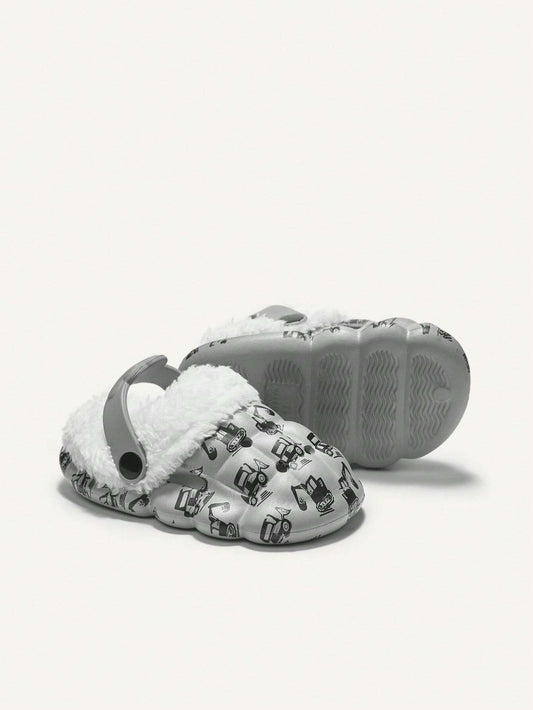 Cozy Pixies 1pair Toddler Boys Cute Cartoon Excavator Print Gardening Slippers