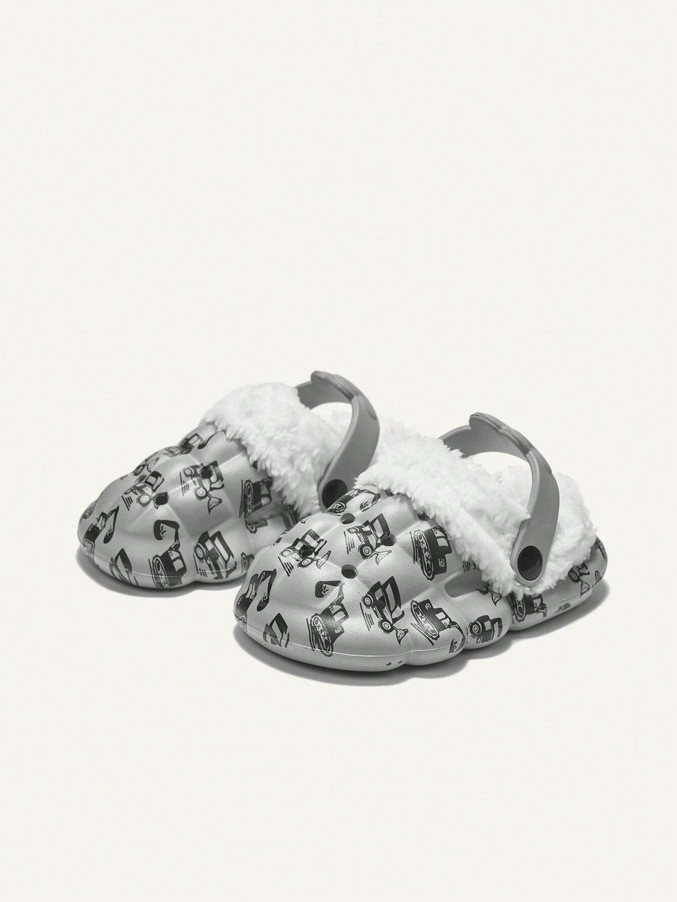 Cozy Pixies 1pair Toddler Boys Cute Cartoon Excavator Print Gardening Slippers