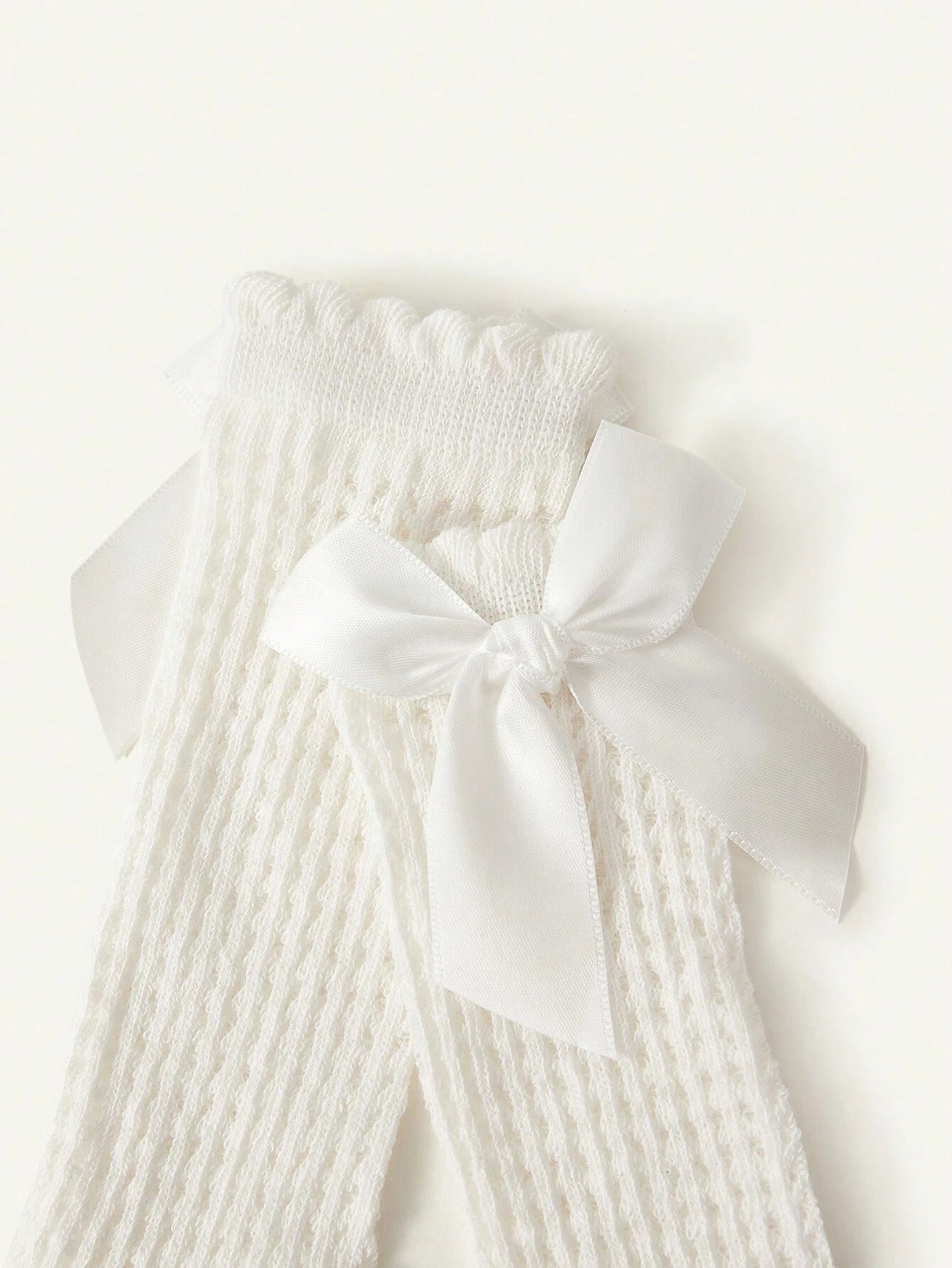 Cozy Pixies 1pair Girls' White High Knee Socks With Bow