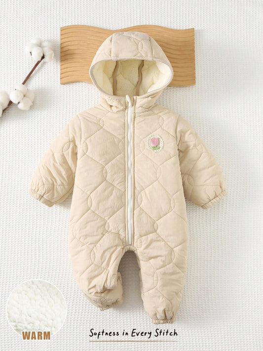 Winter Floral Jumpsuit With Matching Mittens, Thermal Lined Puffer Jacket
