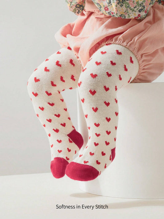 Cozy Pixies 1pc Pink Heart Pattern Baby Girl Tights Red & White