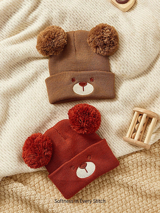 2pcs Baby Hats With Cute Bear Expressions Multicolor 2
