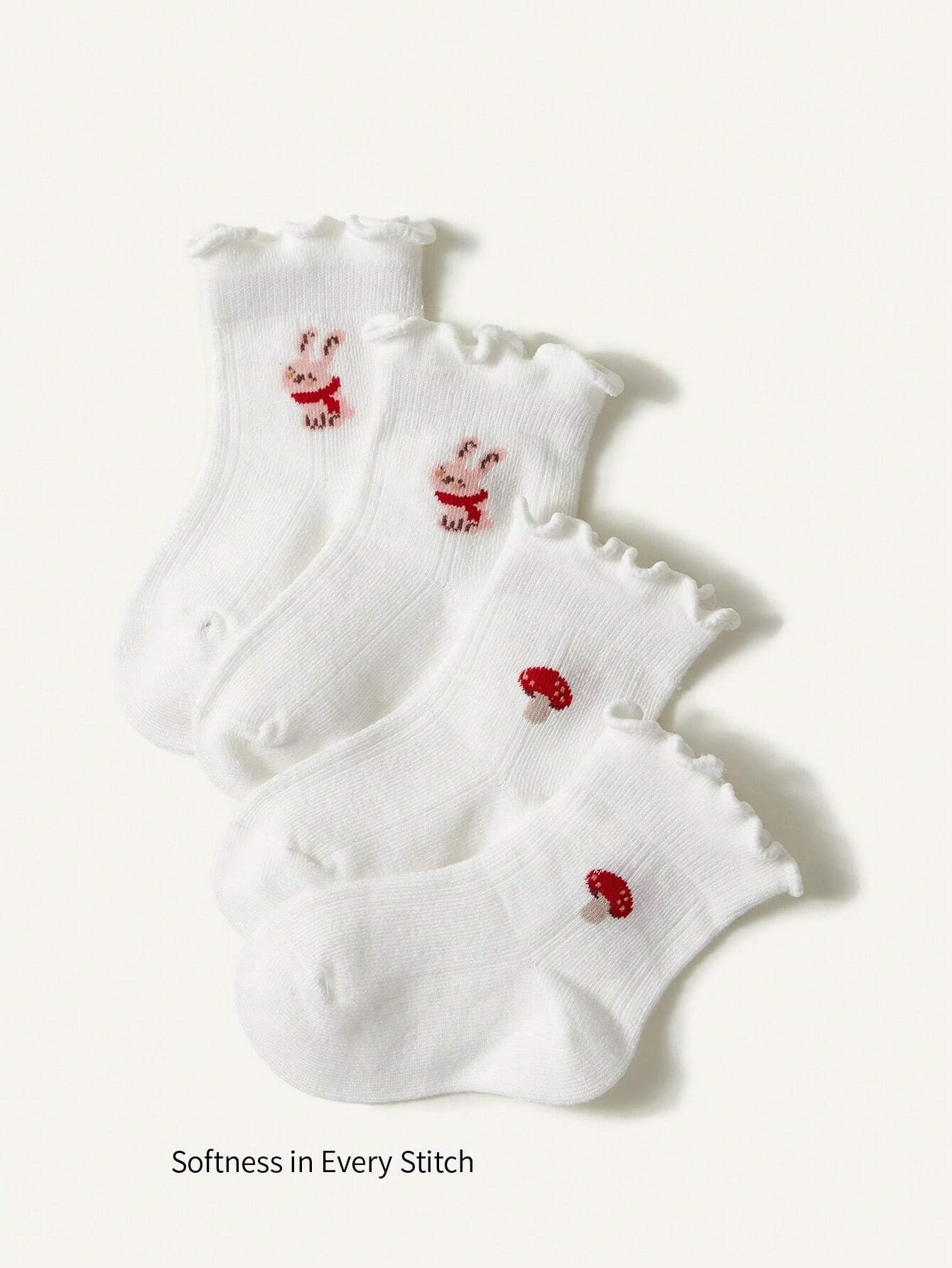 Cozy Pixies 2pairs Cute Rabbit & Mushroom Design Baby Lace Sock Multicolor