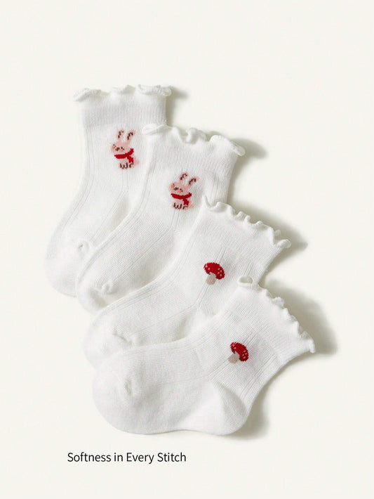Cozy Pixies 2pairs Cute Rabbit & Mushroom Design Baby Lace Sock Multicolor