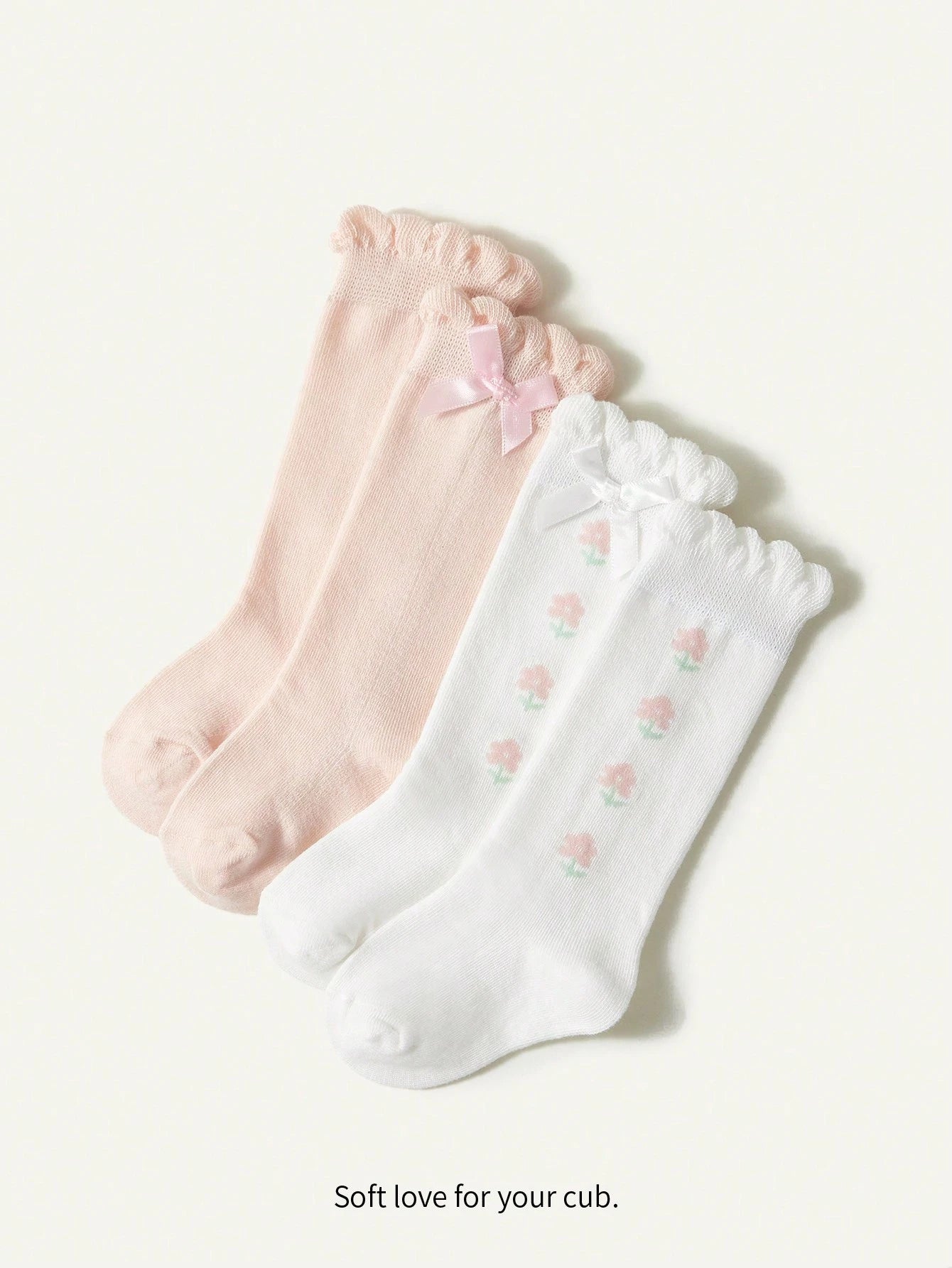 Cozy Pixies 2pairs/Set Adorable Floral Pattern Over Knee Socks With Bowknot Multicolor