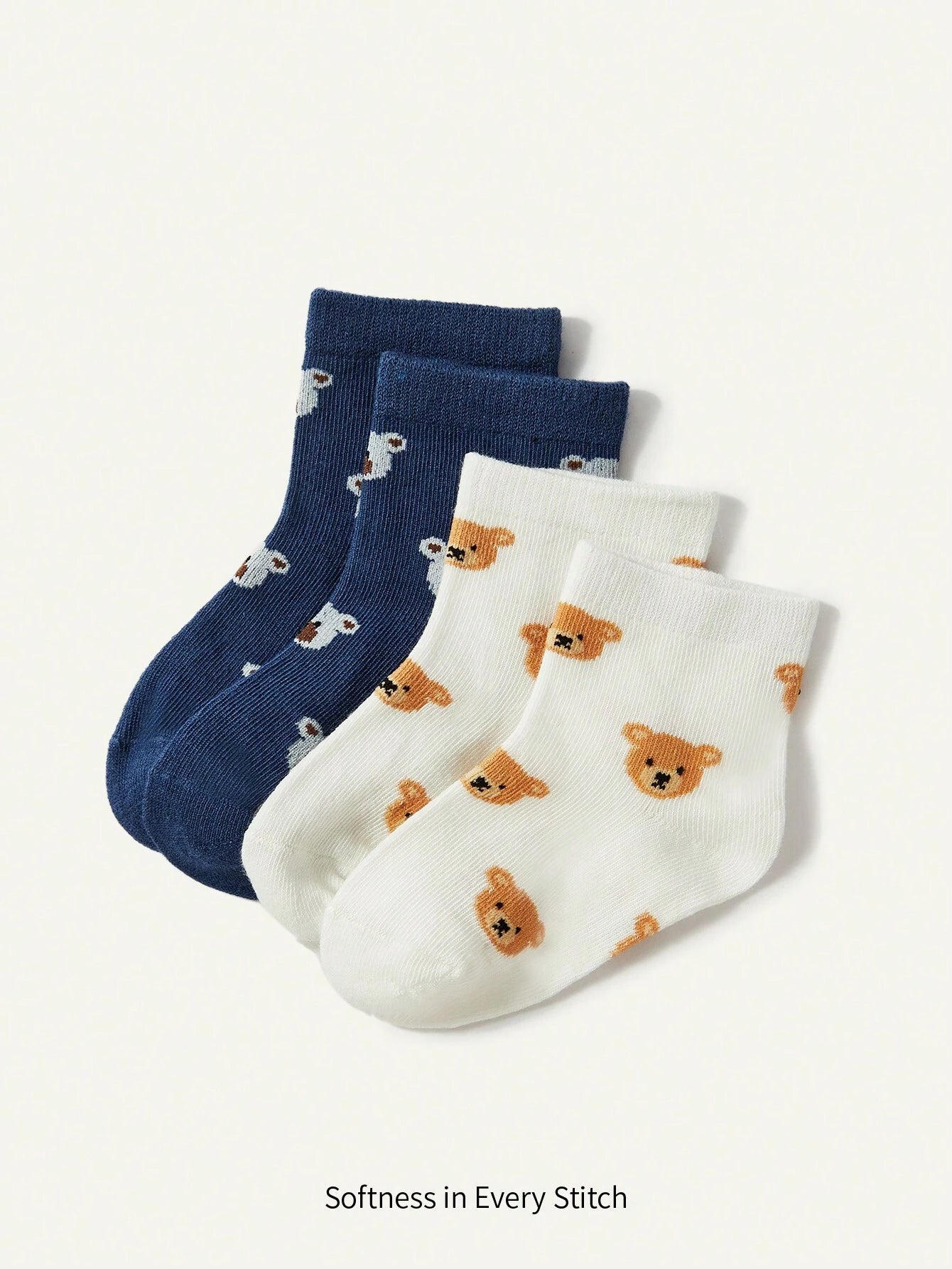 2 Pairs Cute Bear Jacquard Cotton Socks Multicolor 2