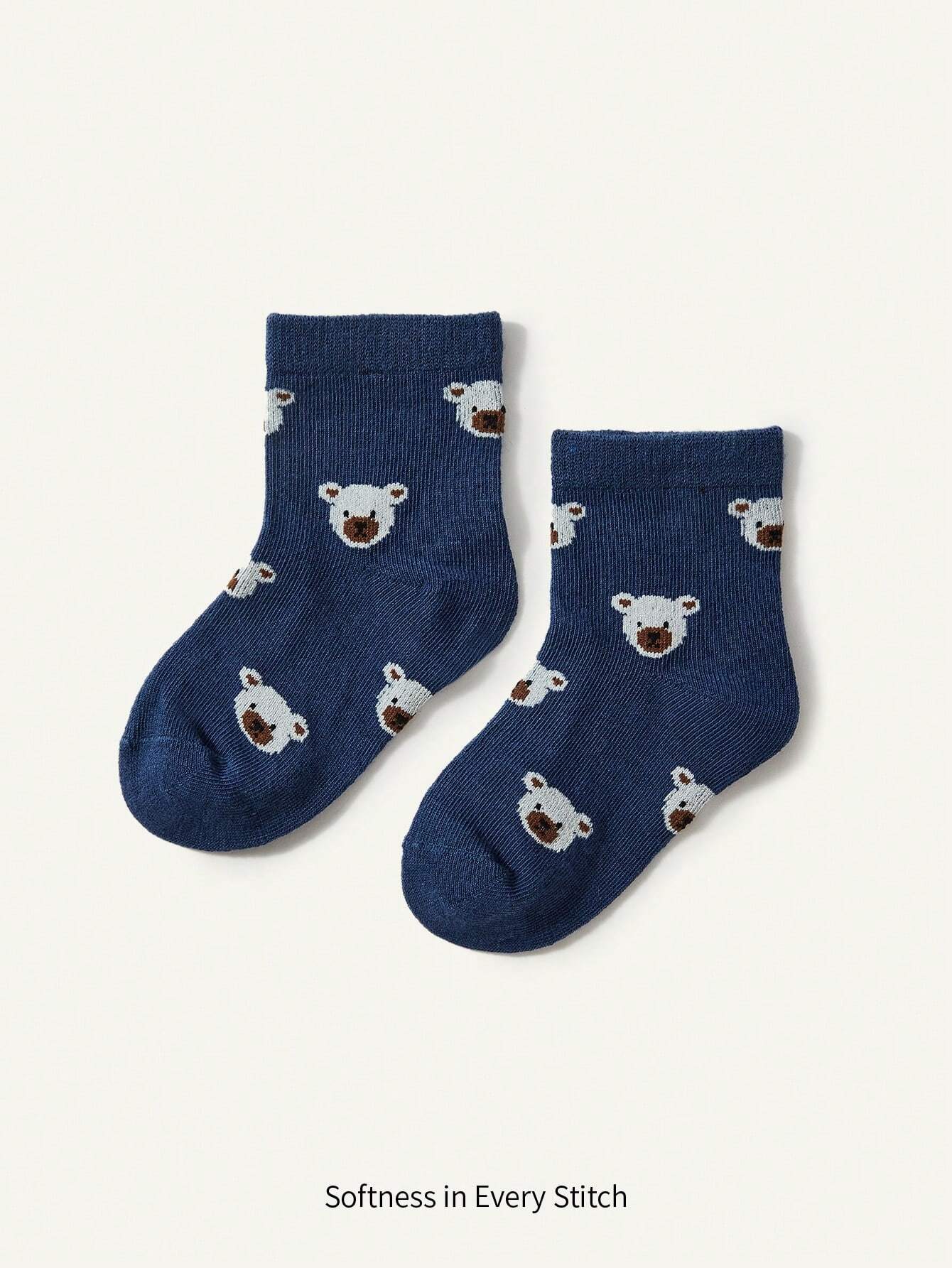 2 Pairs Cute Bear Jacquard Cotton Socks