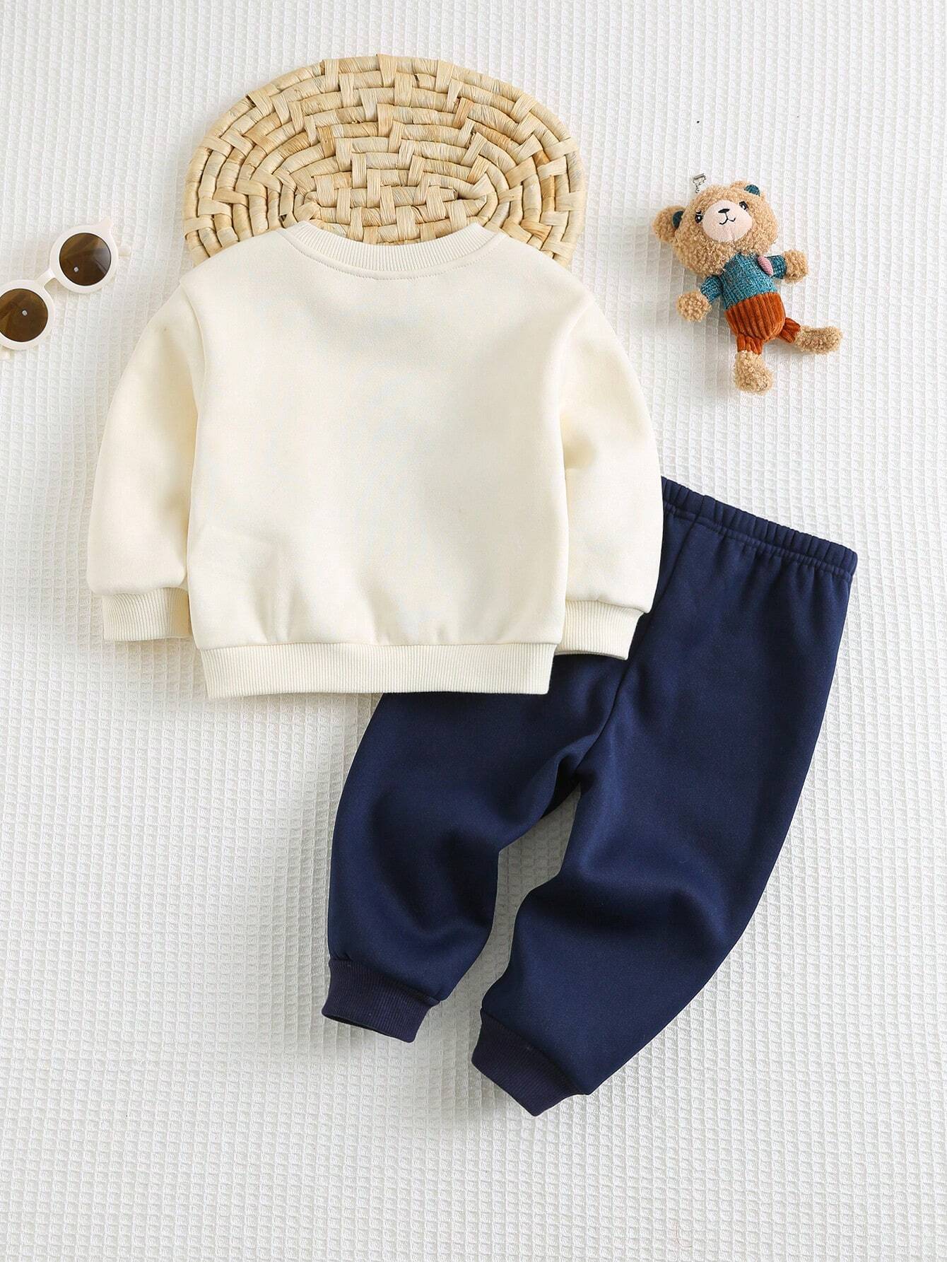 Baby Boy Bear Pattern Round Neck Long Sleeve Hoodie And Drawstring Pants